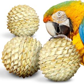CoCoo Palm Leaf Ball, 3" Round Woven Chewing and Foot Toy with Pulp Paper for Parrots, Beak and Nail Conditioner, Keeps Birds Mentally and Physically Healthy, 3 Balls per Set
