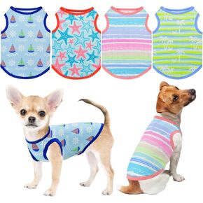 4-Pack Dog Cooling Shirt Dog Summer Tank Tops Puppy Cooling Quick Dry Sleeveless Shirts with Stripe Beach Seafish Sailboat Patterns Dog Cooling Vest for Small Meddium Dogs XXL