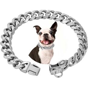 Stainless Steel Silver Gold Dog Collars with Safety Buckle Lock,18K Cuban Link Chain Training Collar,15MM Strong Dog Necklace Heavy Duty Chew Proof for Small Medium Large Dog
