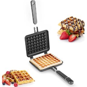 Waffle Maker, Non-Stick Belgian Waffle Maker Panini Press Stainless Steel Breakfast Sandwich MakerWaffle Iron Maker Machine Grilled Cheese Maker, 5.5" x 12.4" Stove Top Waffle Iron Pan
