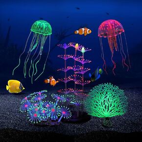 Glowing Fish Tank Decorations, 5 pcs Glow Aquarium Decoration Plants Kit Glowing Mushroom Coral Ornaments …
