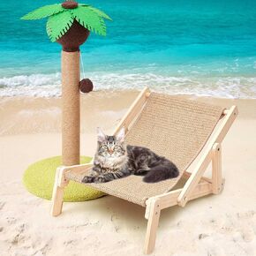 قطعتان من كرسي صالة السيزال للقطط وعمود خدش شجرة نخيل جوز الهند من الورق المقوى لخدش القطط مع 3 تروس قابلة للتعديل لسرير السيزال بارتفاع أرجوحة وعمود خدش وحبال معلقة وكرات للقطط الكبيرة in Kuwait