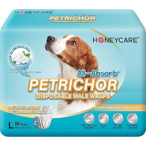HONEY CARE All Absorb Petrichor Male Dog Wraps, Fresh Smell Dog Diaper, Disposable, Large, Print, 80 Count