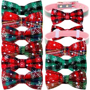 6PCS/PACK dog Collar attachment Bows slide dog bowtie Plaid Snowfake double layered dog bows removable pet grooming ties for Christmas