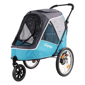 2-in-1 Happy Pet Dog Stroller and Bike Pet Trailer for Medium and Large Dogs - Heavy-Duty Pet Strollers with Air-Filled Tires, Rear Brake System - Premium Dog Buggies and Strollers - Ocean Blue