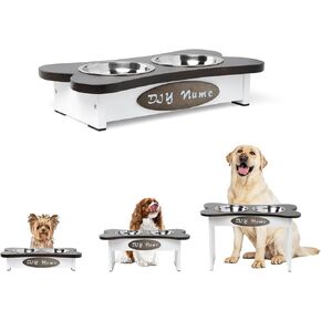 Elevated Dog Bowls - Farmhouse Dog Feeder Stand with 2 Stainless Steel Bowls, Anti-Slip Feet