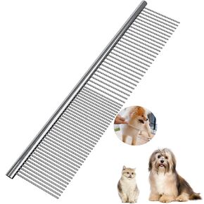 Dog Comb, Metal Dog Grooming Combs with Rounded Ends Stainless Steel Teeth for Grooming Matting Cats Dogs Comb Brush Tool for Long Haired Pets Gently Remove Tangles and Knots