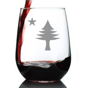 Old Maine Flag - Stemless Wine Glasses - Set of 4 - Original 1901 State of Maine Flag Gifts for Women & Men Mainers - Large 17 Ounce