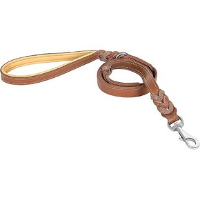 Riparo Leather Dog Leash 6ft with 2 Handles Padded Leash for Extra Control, Leather Dog Leashes for Large Breed Dogs Training Walking Heavy Duty Leashes for Dogs (Black/Red Thread, L: 3/4" x6ft)