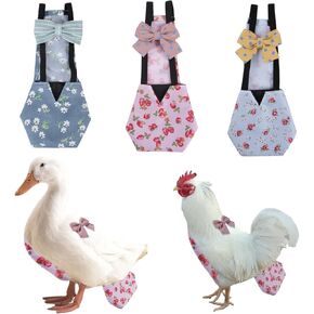 Chicken Diapers Bantam Hens - Reusable 4-Piece Set with Bow Ties Poultry Nappies Washable Waterproof for Geese Pet Ducks Silkie(4D M)