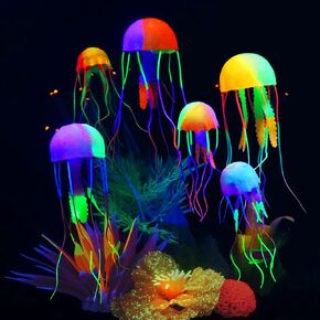 Fish Tank Decorations Fish Tank Decor Jellyfish Aquarium Glowing Fish Tank Decorations Fish Tank Accessories Jellyfish Aquarium Ornament Turtle Tank Fake Fish Plants 6 Pieces, for Halloween