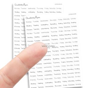 Micro Clear Day of The Week Stickers, 252 stickers .30" tall, 36 weeks, Black Lettering, Modern Functional Planning Stickers (Lemondrops)