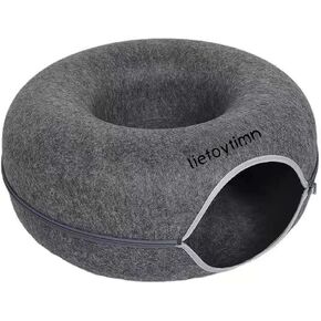 Tunnel cat Bed, Donut cat Bed, Fun Ventilation Peephole, Detachable Zipper cat Bed, Felt Washable, All Season Universal cat Bed Suitable for Cats, Small Dogs, Rabbits (Dark Gray, Small)