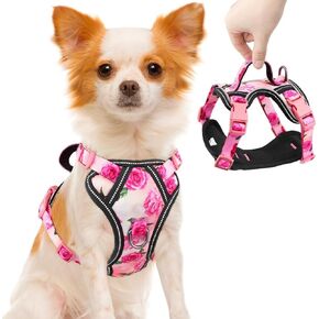 Dog Harness Girls Floral Summer Pink Dog Harness Female Adjustable Cute Dog Harness No Pull for Small Medium Large Female Dogs,Rose Pink