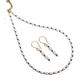 Gempires Necklace And Earring Jewelry Set in Natural Ruby Beads With Synthetic Pearl Beads, Energy Healing Crystals, Gift for Her, Gemstone Jewelry