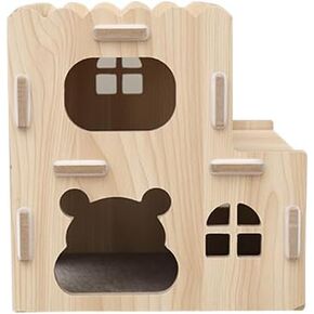 Large Hamster Maze Wood House Fun Slide House Double-Decker Hut Chew Toys for Bigger Syrian Hamsters Dwarf Gerbil Mouse Mice Rat Small Animals