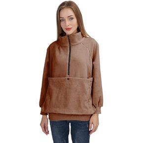 Women Fleece Sweatshirt Dog Cat Holder Carrier Pullover Top - Zip Up Pet Pouch Jacket Coat