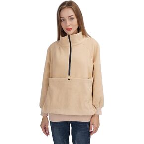 Women Fleece Sweatshirt Dog Cat Holder Carrier Pullover Top - Zip Up Pet Pouch Jacket Coat