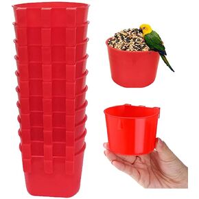 10Pcs Chicken Water Cups,Cage Cup Bird Cage Feeder,8 oz Chicken Feeders Water Bowl Hanging for Cage,Plastic Birds Feeders,Hanging Food and Water Coop Cups for Treats Grit(Red)