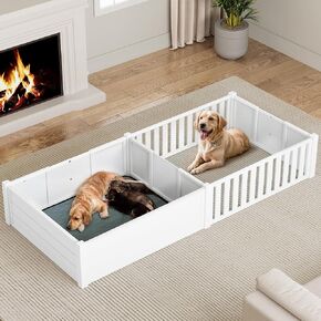 YITAHOME Whelping Box for Dogs Birthing: Wooden Indoor Dog Pen 78" L x 39.4" W x 17.7" H with Water-Resistant Pee Pad Double Rooms for Large Medium Small Breed Dogs Puppies