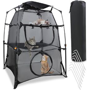 MiMu Outdoor Cat Tent - 3 Tier Pop Up Travel Playpen for Kittens and Small Pets - Portable Multi-Level Enclosed Mesh Pet Pen with Ground Stakes and Carrying Case