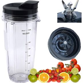 Replacement blender Blade and 24oz Cup Accessories with Lid, Only Compatible with Nutri Ninja SS150,SS151,SS300, SS350,SS351, CO351B, SS100, SS101, CO101B,SS400,SS401