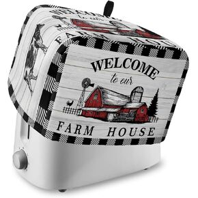 Welcome to Our Farm House Toaster Cover 4 Slice, Large Kitchen Appliance Covers, Black and White Checkered Toaster Oven Cover with Loop, Bread Machine Cover Polyester Dust Cover Protection