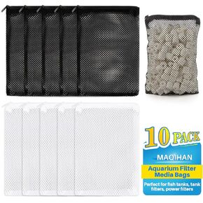 10pcs Aquarium Filter Media Bags - Mesh Filter Bags Reusable Bags With Zipper for Activated Carbon Ceramic Rings Filter Balls Fish Tank Pond 5.9 X 7.8 Inch