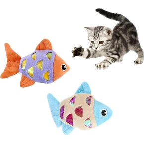 Andiker Cat Catnip Toys, 2pcs Small Cat Fish Toys with Crinkle Shine Ring Paper to Make Sound to Catch Your Cats Eyes and for Your Cats to Chew and Catch Interactive Cat Toys for Indoor Cat (2pc)