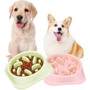 2PCS Slow Feeder Dog Bowls Small Dog, Non-Slip Puzzle Dog Bowl Slow Eating, Interactive Bloat Stop Dog Bowls, Anti-Gulping Pet Slower Food Feeding Dishes for Small and Medium Dogs(Green+Pink)