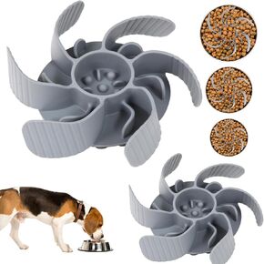 2pcs Slow Feeder Insert Fit for 4.3"-6.3" Basic Bowl and Elevated Dog Bowls, Food Grade Silicon Slow Feeder Dog Bowls Reduce Dog and Cat Eating Speed Grey