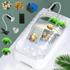 -New 2024-Turtle Aquarium Kit,Turtle Tank Starter Kit with Pump Filter Basking Platform and UV Light, Bottom Drainage, Multi-Function Areas for Turtles, Crabs, Crayfish, Small Reptiles.