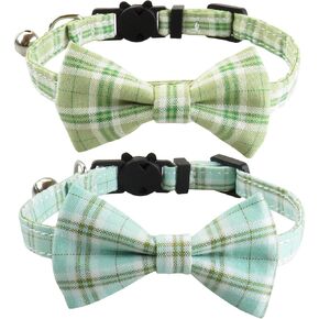 طوق Love Dream Cat مع ربطة عنق وجرس، قطعتان من طوق القطط المنقوش المنقوش للقطط والقطط والجراء والقطط الصغيرة، باللون الأزرق والكاكي in Kuwait