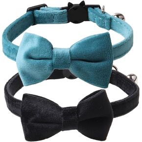 Love Dream Cat Collar Breakaway with Bow Tie and Bells - 3 Pack Velvet Girl Boy Kitty Safety Kitten Collars with Removable Bowtie for Cats Kittens, Blue & Pink & Purple