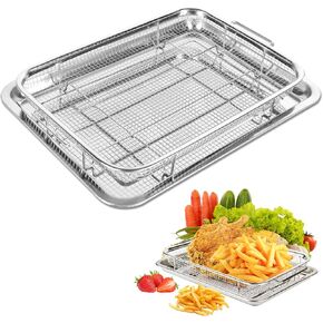 Air Fryer Basket for Oven, 15.5" x 11.6" Air Fryer Basket & Tray for Oven, Stainless Steel Baking Tray with 50 PCS Parchment Paper, Crisper Tray for Convection Oven