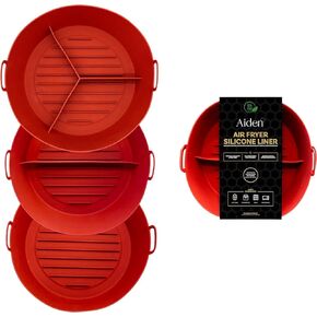 AIDEN - 3 Pack Silicone Air Fryer Liners with Food Dividers, Reusable Oven & Kitchen accessories (8 inch) Safe Liner Heat Resistant BPA FREE, Deep Fryer Parts Non Stick Easy Cleaning & Dishwashable