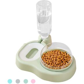 Raised Cat Bowls, 15° Tilted Puppy Cat Food and Water Bowl Set with Automatic Water Dispenser Bottle Cat Dish for Cat Small Medium Dogs (Pink)