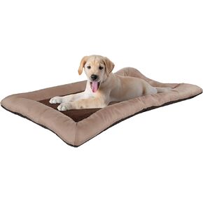 Petmaker Dog Bed - 43x29 Pet Bed with Sherpa Sleep Surface, Memory Foam, Non-Skid Bottom, and Water-Resistant Nylon Neck Bolster Edging (Tan)