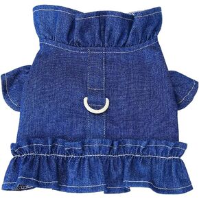 Small Dog Harness Dress with Leash Ring Denim Girl Puppy Clothes Cat Vest Harness Spring Pet Outfit for Outdoor Walking Princess Skirt for Cat Kitten puppies dogs (Blue, Small)