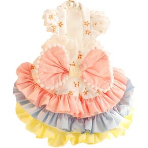 AZA Dog Princess Dresses for Small Dogs Lolita Clothes Costume Pet Suspenders Girl Cute Big Bow Lace Coat Floral Outfits Summer Costumes (L,Pink)