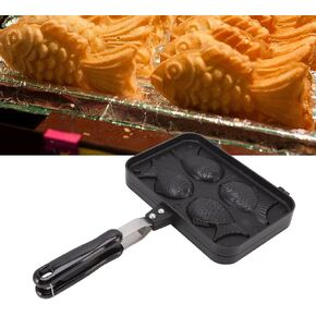 Luqeeg Taiyaki Pan, Japanese Non Stick Fish Shaped Pancake Double Baking Pan with Handle, Waffle Cake Maker Pan for Home DIY Cooking Party Dessert, Cook Up to 4 Pastry Dough