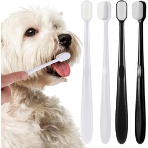 فرشاة أسنان للكلاب، 4 قطع ناعمة لتنظيف أسنان الكلاب، فرشاة أسنان للكلاب بمقبض طويل، فرشاة أسنان للحيوانات الأليفة عالمية لتنظيف أسنان الكلاب الأليفة والعناية بالفم ونظافة الأسنان (أسود، أبيض) in Kuwait