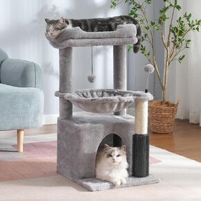 Gothic Cat Tree 32 Inches Small Cat Tree for Large Cats Adult Cat Tower with Scratching Post,15.7"Large Hammock and Self Groomer, and Removable Top Perch and Wide Condo for Indoor Cat-Gothic
