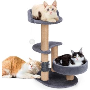 Hollypet Cat Tree Tower for Indoor Cats, Small Cat Tree, 26.9in Cute Cat Tree, Cat Tree Scratching Post, Feature with Cozy Perch, Cat Self Groomer and Dangling Ball for Kitten and Small Cats | White