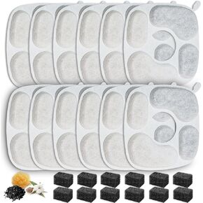 24Pcs Cat Water Fountain Filters,12 Pack Replacement Filters & 12 Pack Replacement Pre-Filter Sponges for Veken 67oz, 95oz, 135oz Pet Fountain Cat Water Fountain Dog Water Dispenser