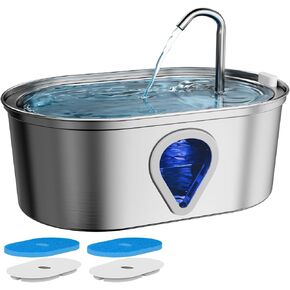 Upgraded Stainless Steel Cat Water Fountain for Drinking, 108oz/3.2L Cat Fountain - Pet Water Fountain Cats Indoor, Cat and Dog Water Fountain with Water Level Window, 2 Filters