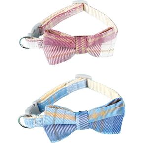 2 Pcs Cat Collars Breakaway with Cute Bow Bell Cat Collars Plaid Breakaway Adjustable Cat Bow Tie Collars for Kittens Or Certain Puppies