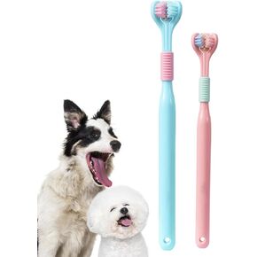 Three Sided Dog Toothbrush Kit, 2 Size Dog Toothbrush for Adult Puppy with Small Soft Head, Pet Teeth Deep Clean Dense Brush, Safe and Effective Oral Care, Small Dog Tooth Cleaning