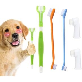 5PCS Dog Toothbrush Kit Cat Toothbrush Finger Toothbrushes Triple Head Dog Toothbrushes for Dogs, Cleaning Pet Brushes for Puppy Dogs Cat Dental Care