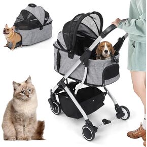 Premium 4-Wheel Pet Stroller for Cats and Small Dogs - Zipperless Entry, Foldable Design, and Safety Features for Ultimate Travel and Outdoor Adventures